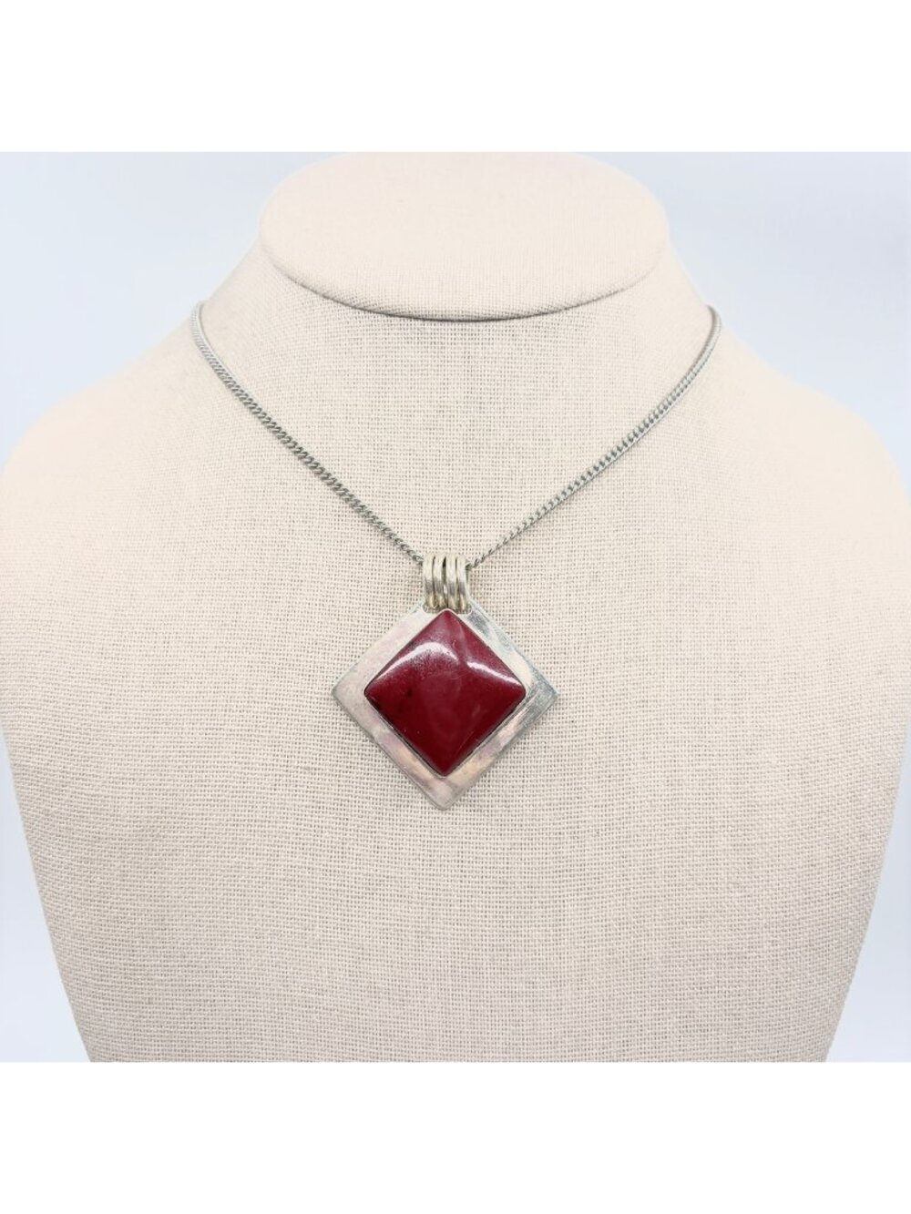 Jasper & Sterling Silver 925 Bezel Set Pendant Necklace Size 24" Length